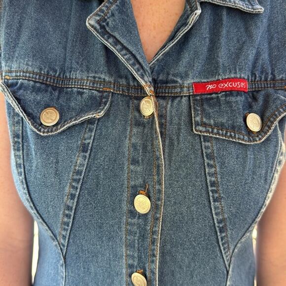 Vintage Y2K Women's No Excuses Denim Sleeveless Maxi Button Up Blue Dress Size M - Picture 4 of 8